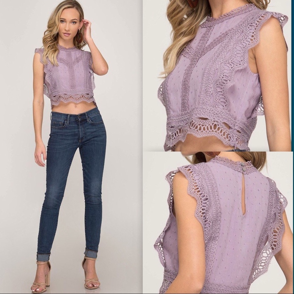 GORGEOUS DETAILED VIOLET CROP TOP - Picture 9 of 14